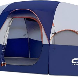 CAMPROS CP Tent 8 Person Camping Tents, Weather Resistant Family Tent, 5 Large Mesh Windows, Double Layer, Divided Curtain for Separated Room, Portable with Carry Bag