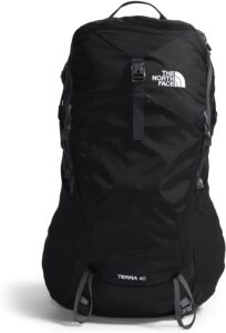 The North Face Terra 40 Backpack - Unisex Hiking Pack, Padded Hipbelt, Pole & Ice Axe Attachments, Hydration Sleeve, TNF Black/Asphalt Grey-NPF, Small/Medium