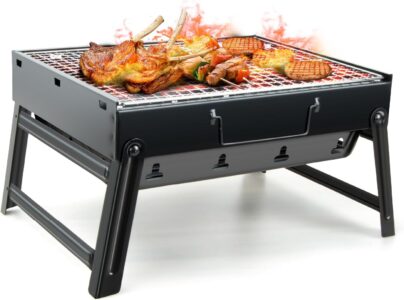 Kizmyee BBQ Barbecue Grill, Portable Folding Charcoal Barbecue Desk Tabletop Outdoor Stainless Steel Smoker BBQ for Picnic Garden Terrace Camping Travel